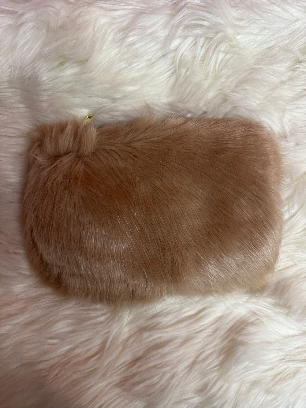 Faux Fur Zip Pouch in Camel beige